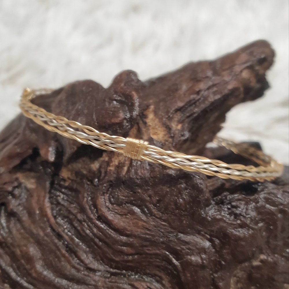 Two-Tone Wirewrapped Bracelet - gold and Silver Wire Bangle - Stackable Bracelet